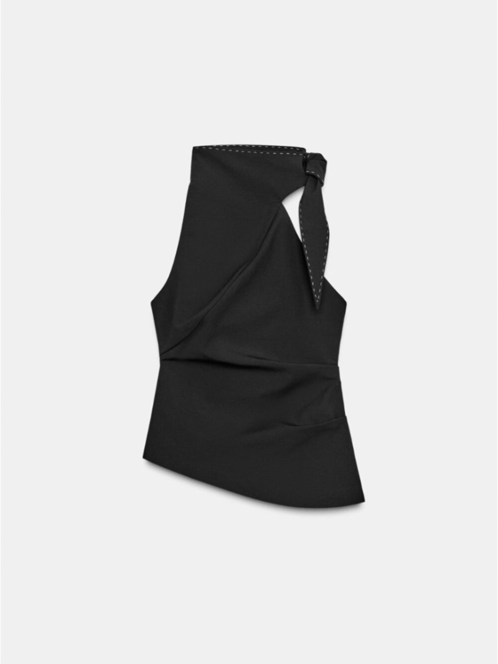 ZARA Stitched Knot Top Black NWT Size S High Neck Asymmetrical